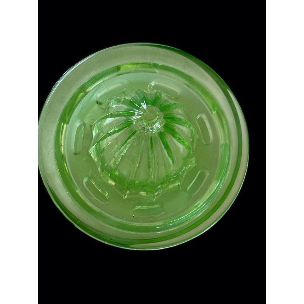 Uranium Glass Depression Glass Juicer Reamer Vintage 2 Piece Great Glow! - Picture 4 of 9
